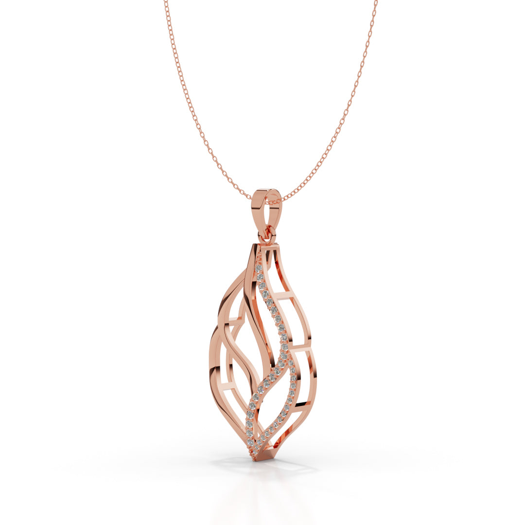 White Gold Twirled Leaf Diamond Pendant