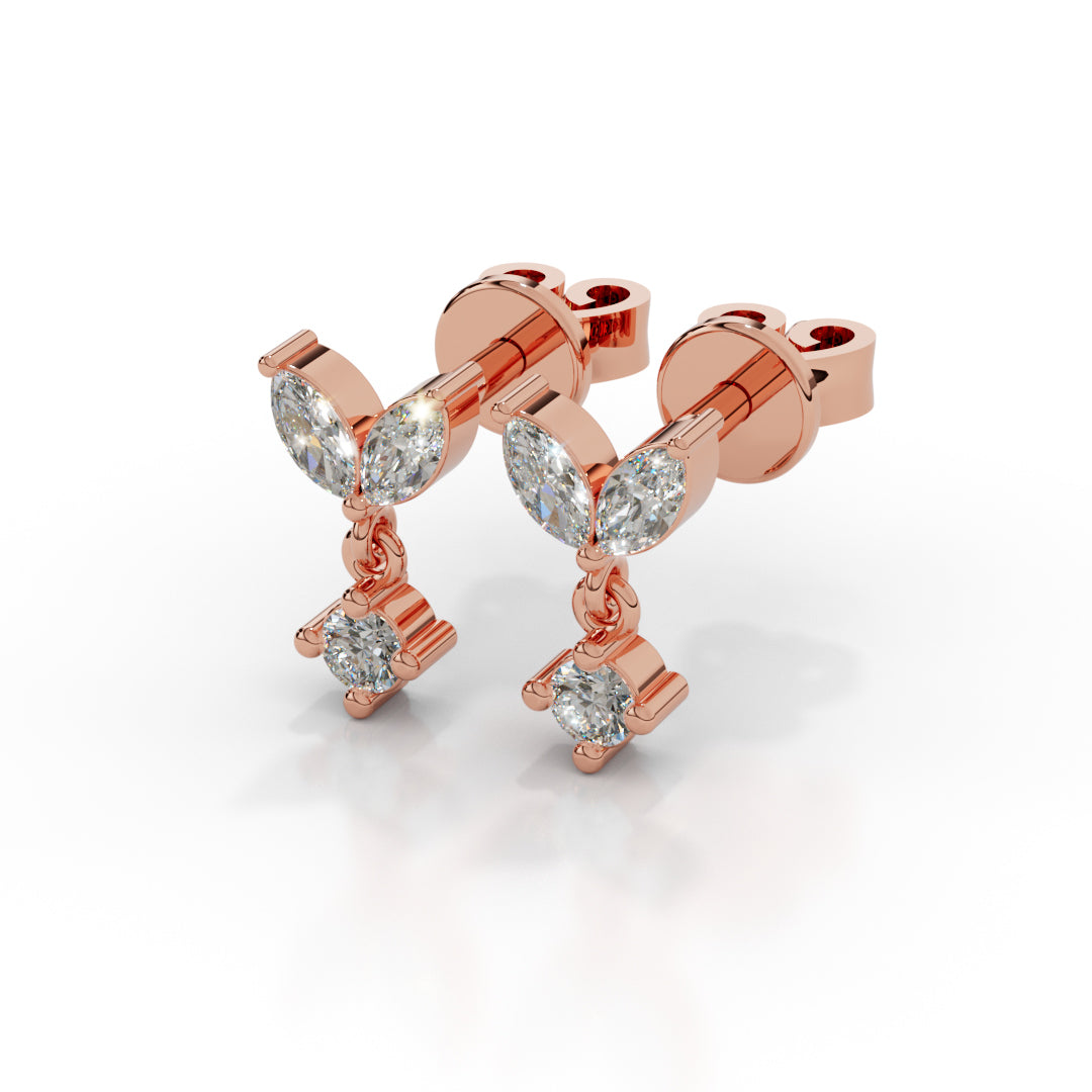 White Gold Marquise and Round Diamond Drop Earrings