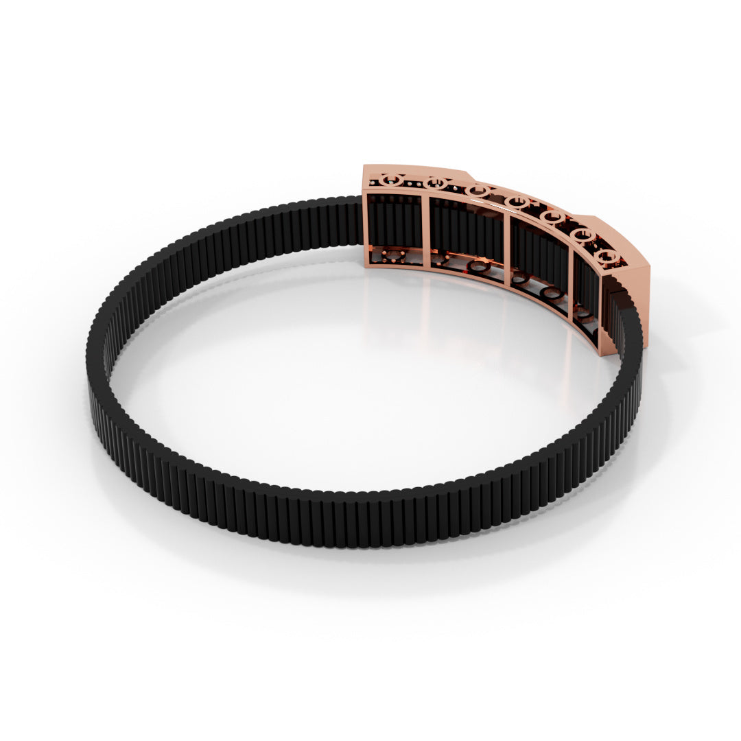 Men's White Gold Om Black Strap Bracelet