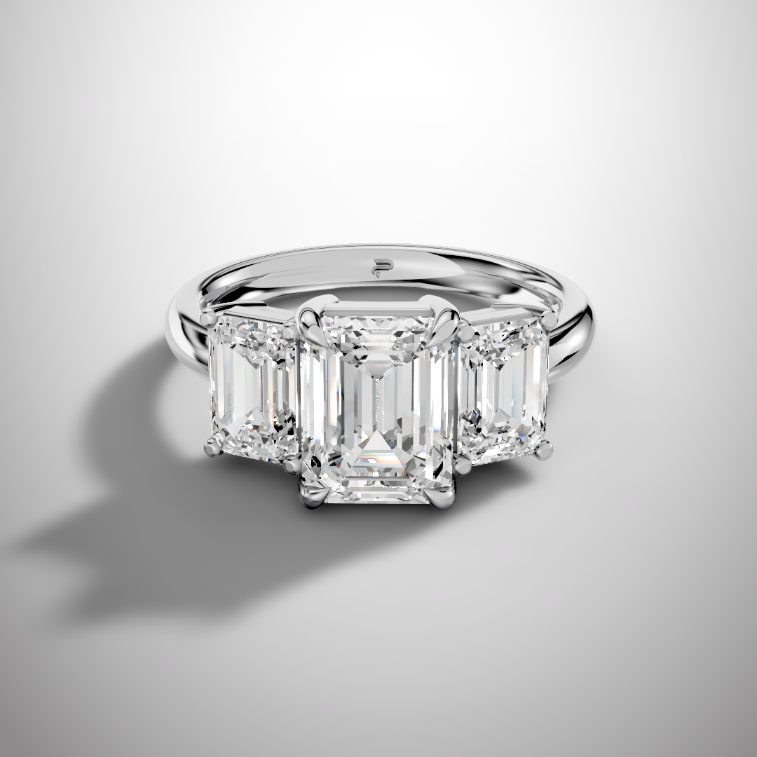 2.5 Carat Emerald Cut Moissanite Three Stone Ring in 925 Sterling Silver