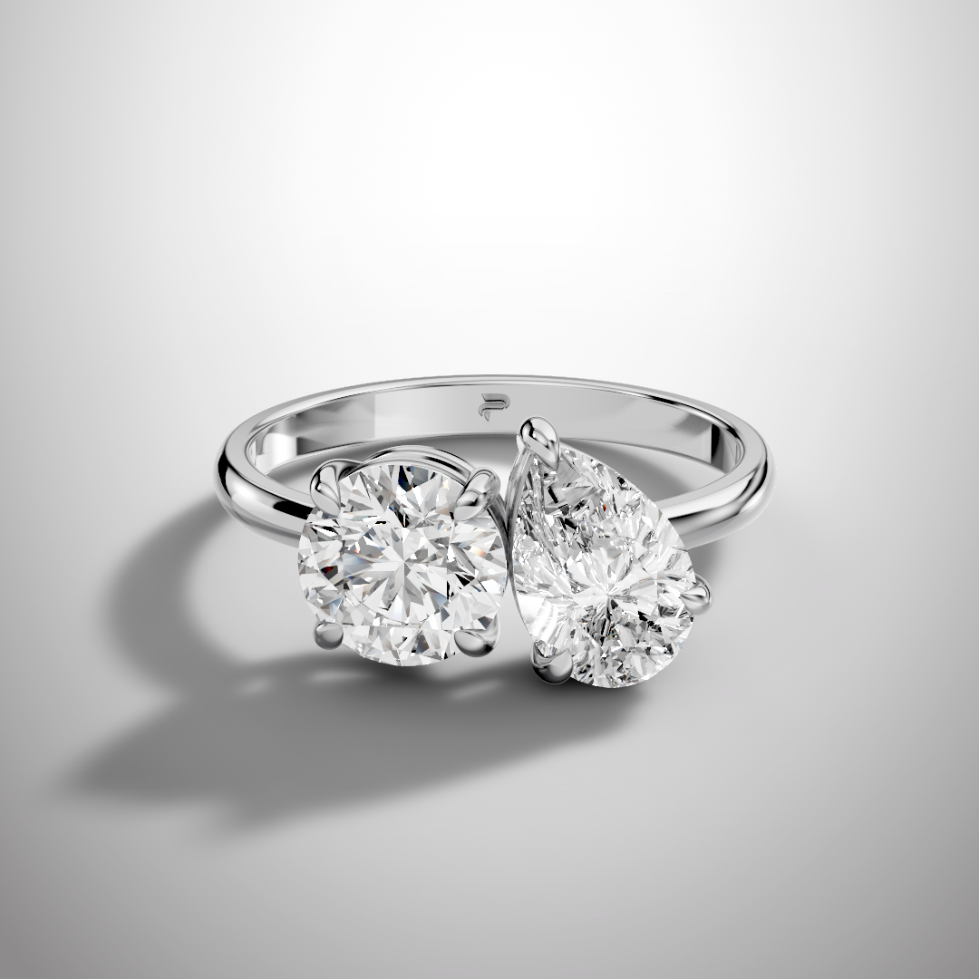 Toi et Moi Round & Pear Moissanite Engagement Ring in 925 Sterling Silver