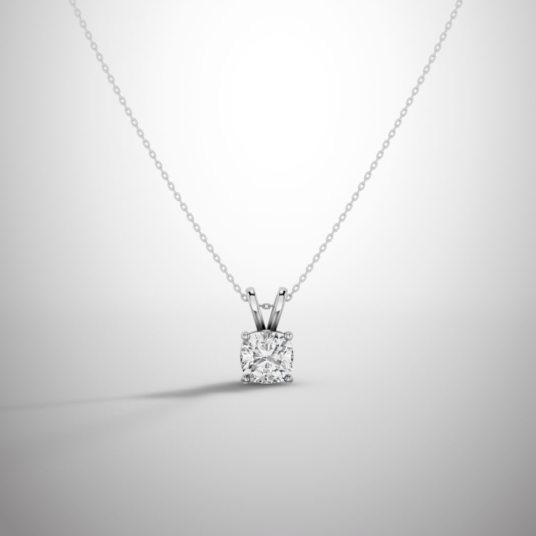 1 Carat Cushion Cut Moissanite Pendant Necklace in 925 Sterling Silver | Classic Solitaire Necklace for Women | Pavia Jewels