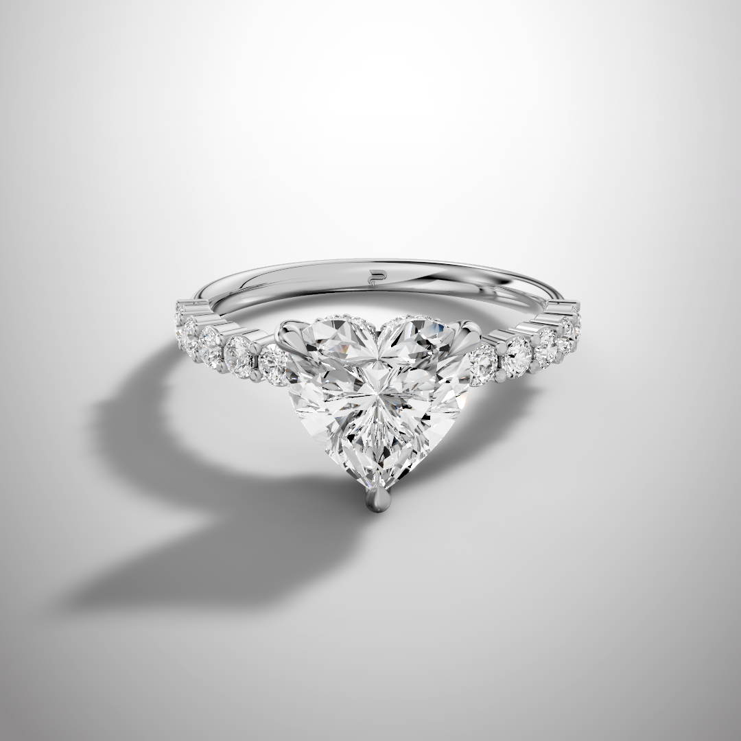 925 Silver Heart Shape Moissanite Engagement Ring – Pavé Diamond Style Band | Pavia Jewels