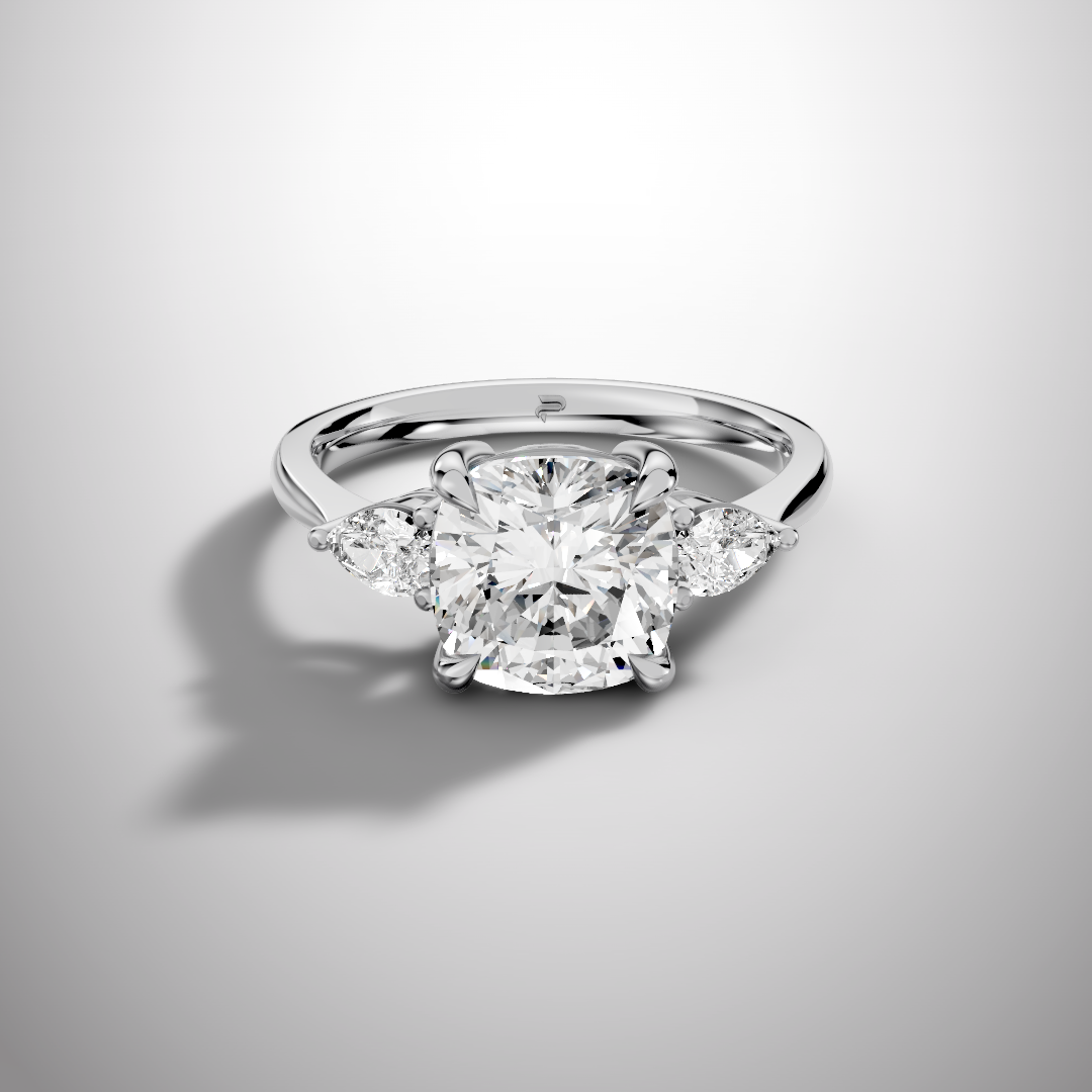 2.5 Carat Cushion Cut Moissanite Three Stone Ring in 925 Sterling Silver