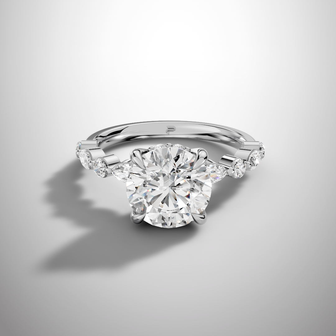 925 Silver 2 Carat Round Cut Moissanite Engagement Ring – Solitaire with Accent Stones | Pavia Jewels