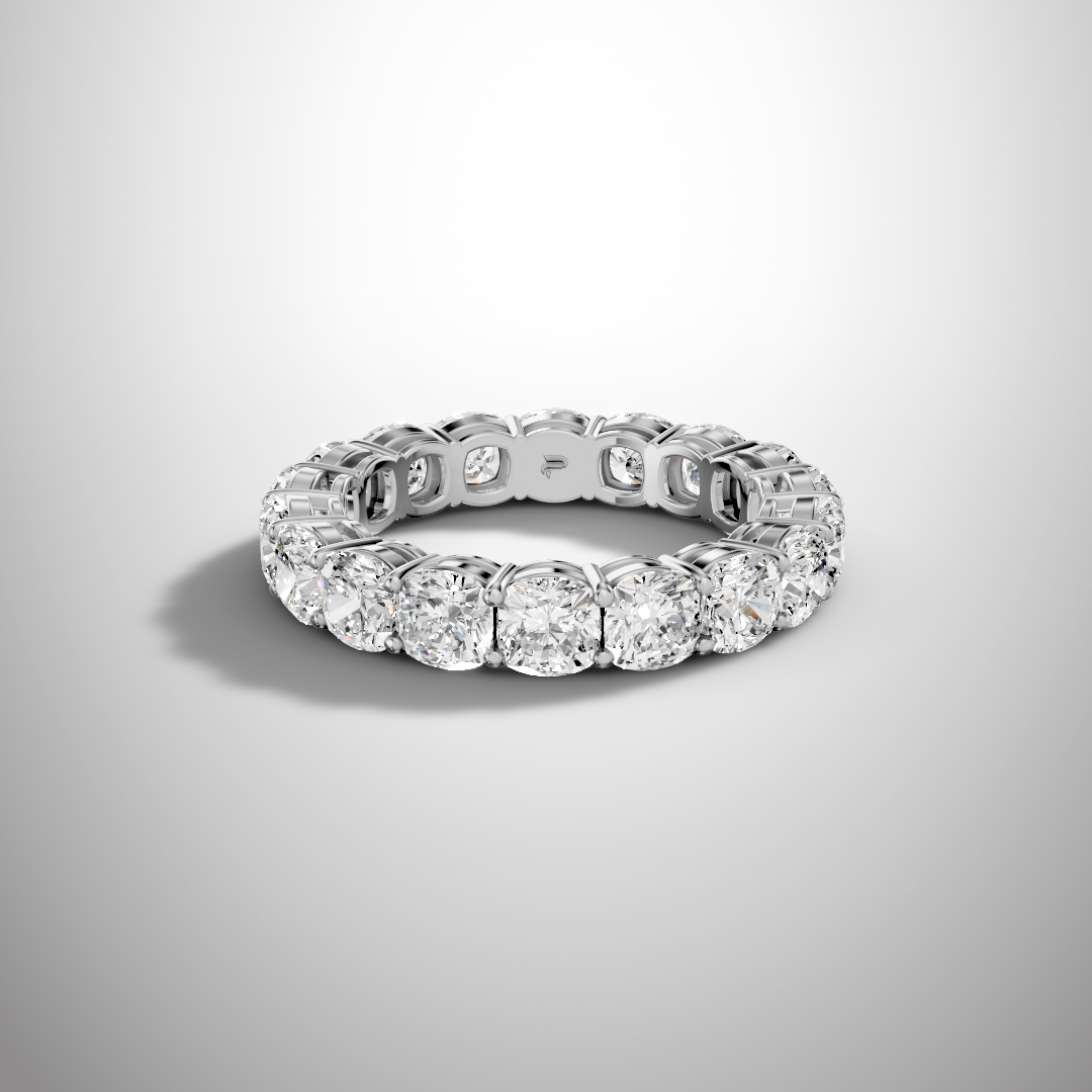 925 Silver Cushion Cut Moissanite Eternity Ring – Diamond Look Full Band Luxury Wedding Ring