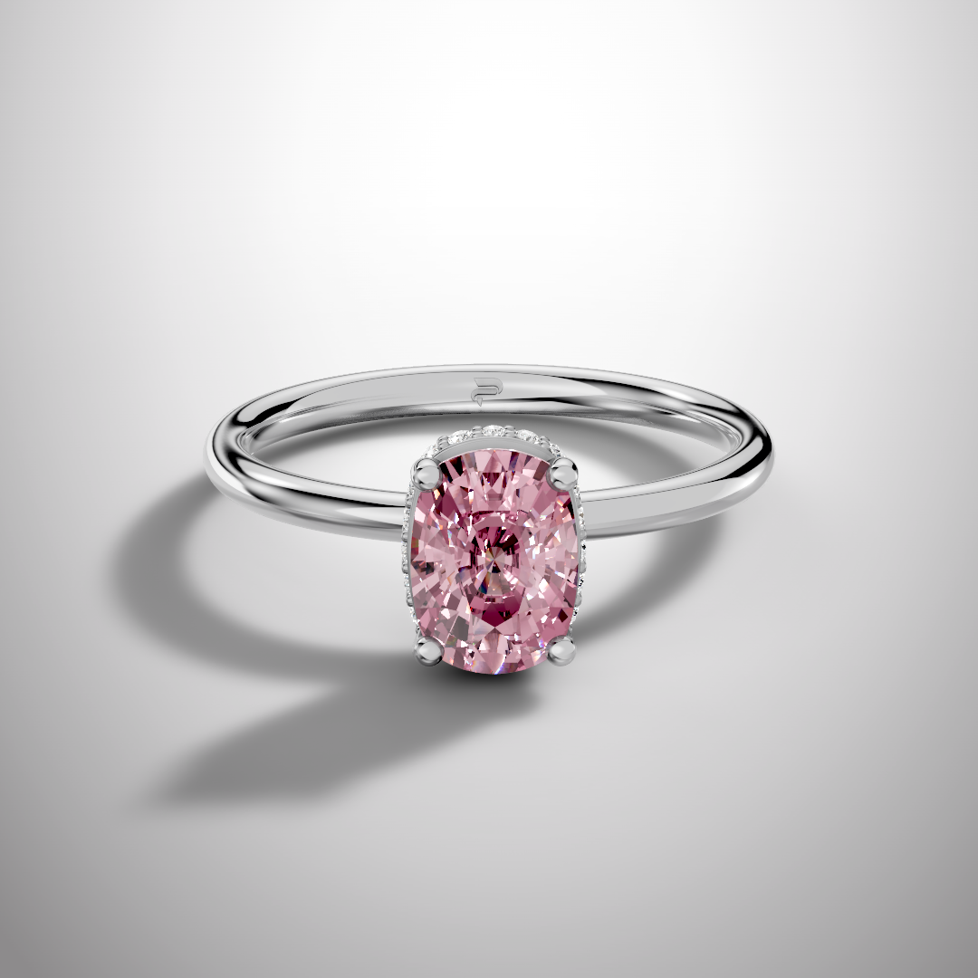 925 Silver Pink Oval Moissanite Halo Ring | 1 Ct Diamond Look Engagement Ring