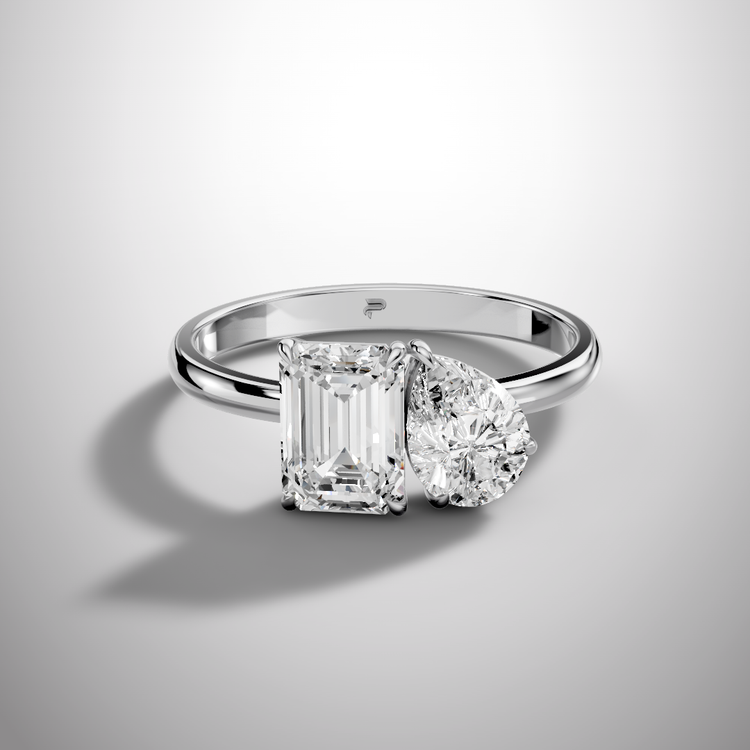 Toi et Moi Emerald & Pear Moissanite Engagement Ring in 925 Sterling Silver