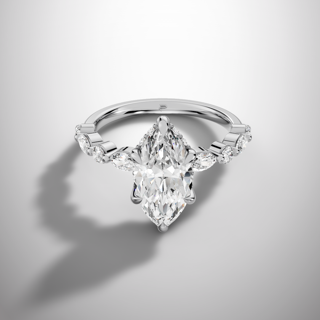 925 Silver Marquise Cut Moissanite Engagement Ring – Marquise & Round Accent Band | Pavia Jewels