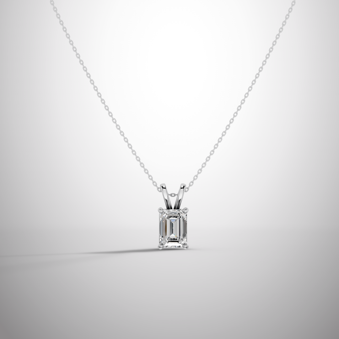 1 Carat Emerald Cut Moissanite Pendant Necklace in 925 Sterling Silver | Elegant Solitaire Necklace for Women | Pavia Jewels