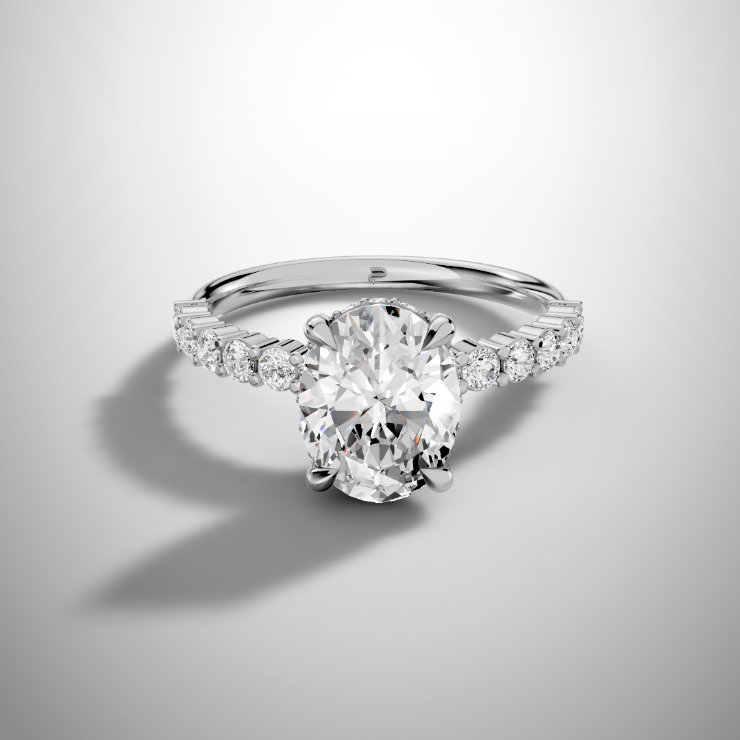 925 Silver Oval Cut Moissanite Engagement Ring – Pavé Diamond Style Band | Pavia Jewels