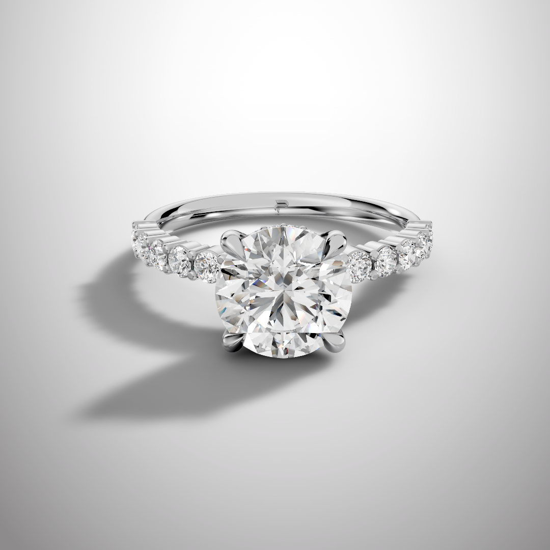 925 Silver Round Cut Moissanite Engagement Ring – Pavé Diamond Style Band | Pavia Jewels