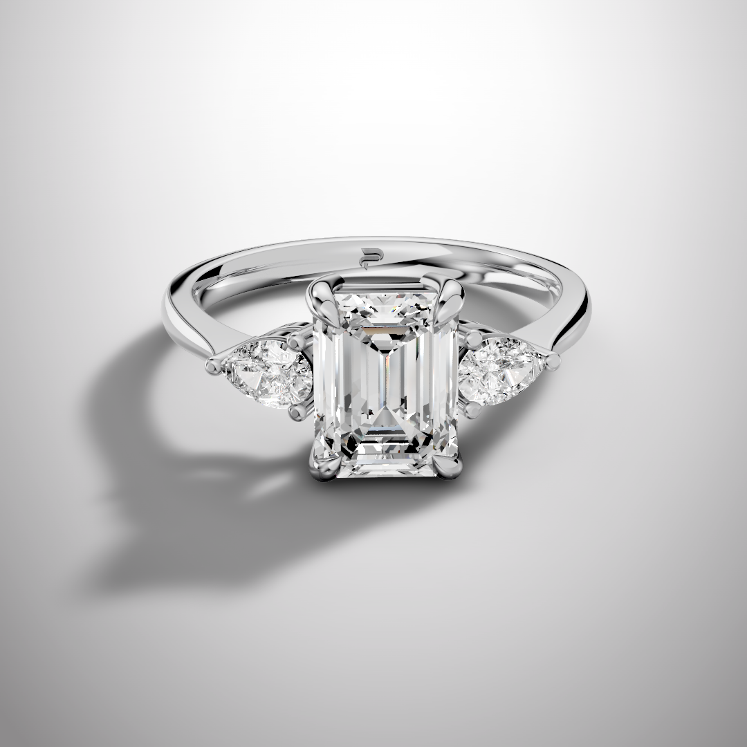 2 Carat Emerald Cut Moissanite Three Stone Ring in 925 Sterling Silver