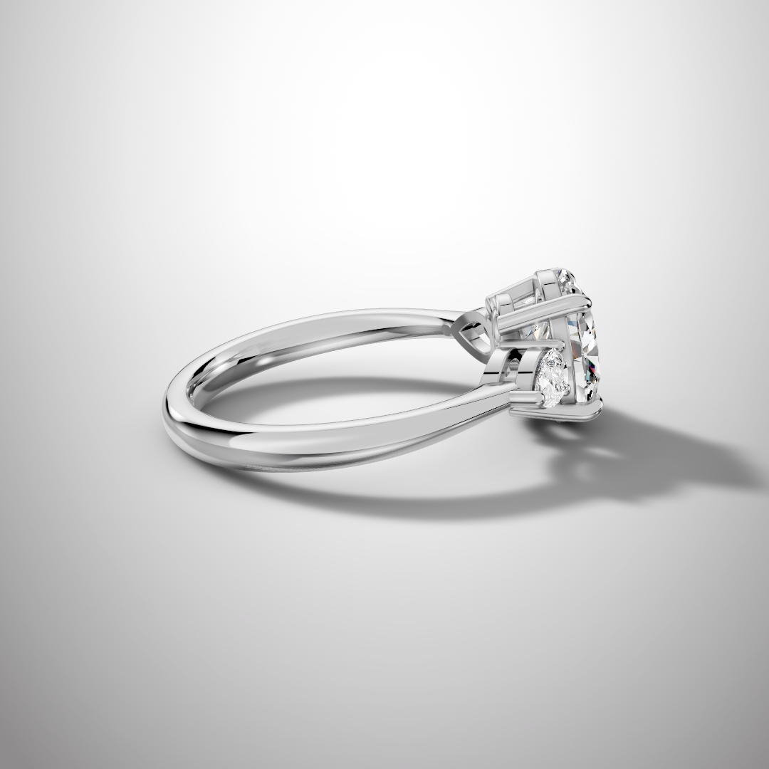 Three-Stone Oval Moissanite Engagement Ring with Pear Side Stones in 925 Sterling Silver