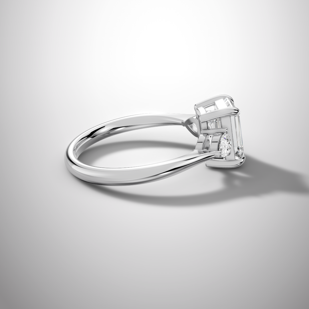 2 Carat Emerald Cut Moissanite Three Stone Ring in 925 Sterling Silver