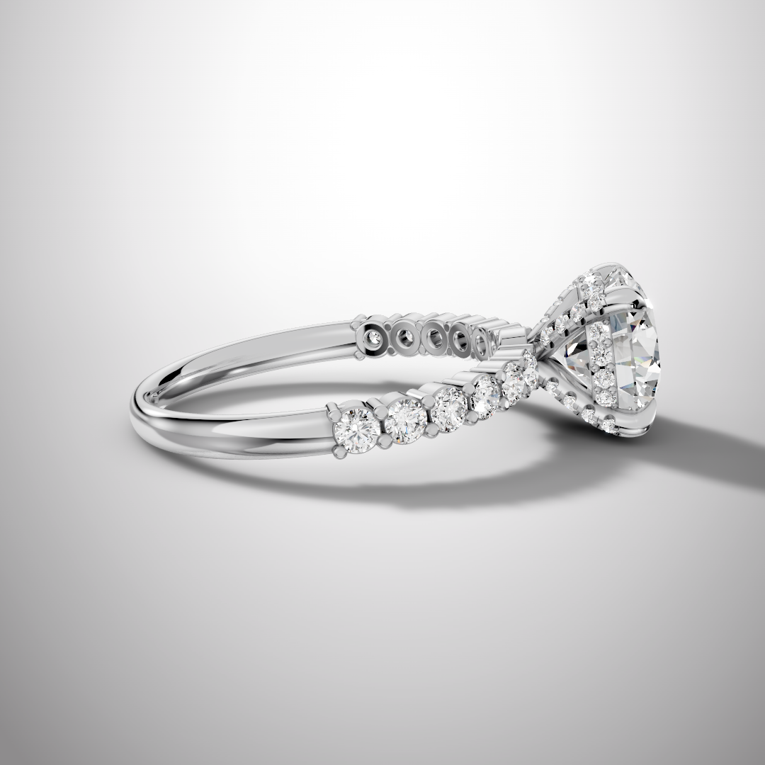 925 Silver Round Cut Moissanite Engagement Ring – Pavé Diamond Style Band | Pavia Jewels