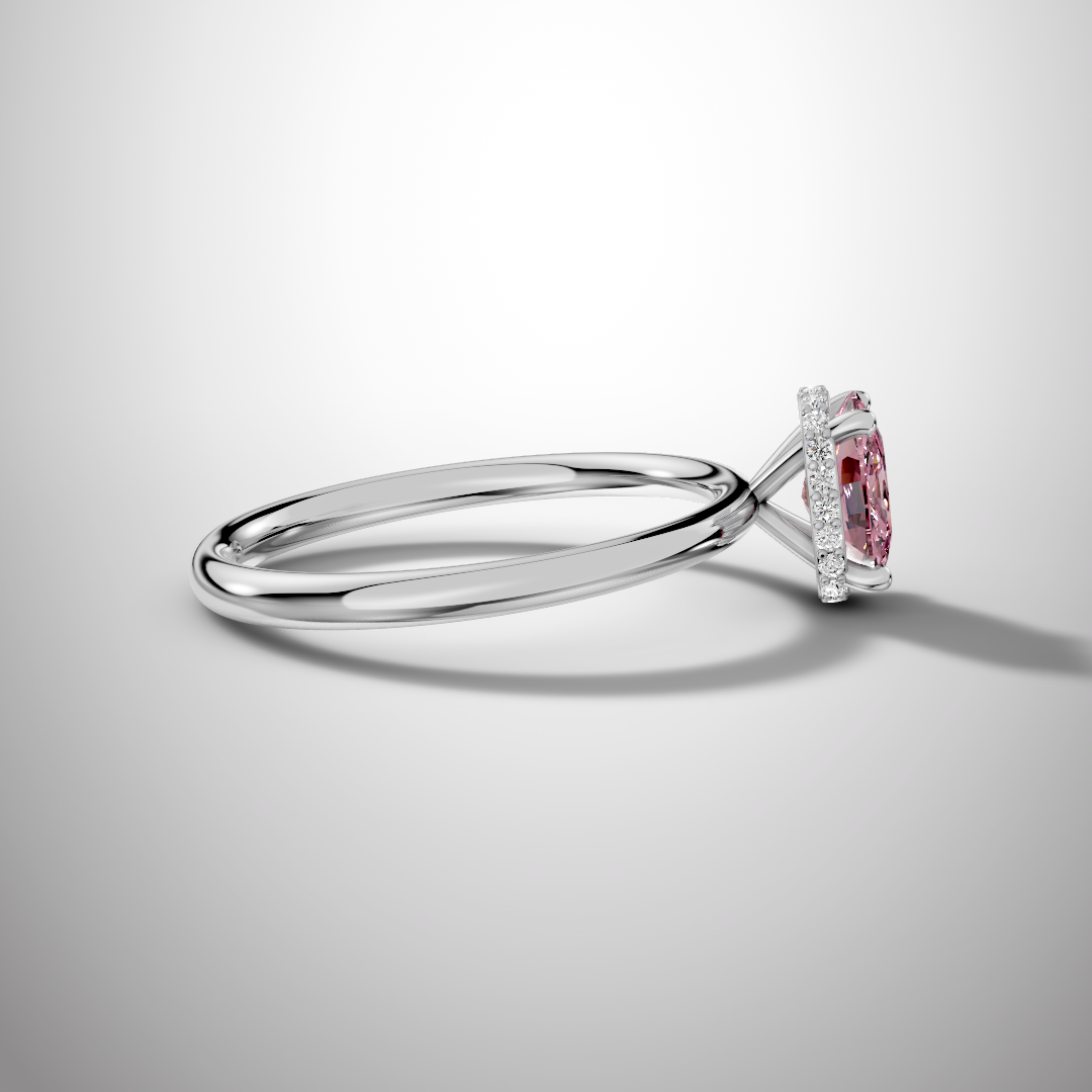 925 Silver Pink Oval Moissanite Halo Ring | 1 Ct Diamond Look Engagement Ring