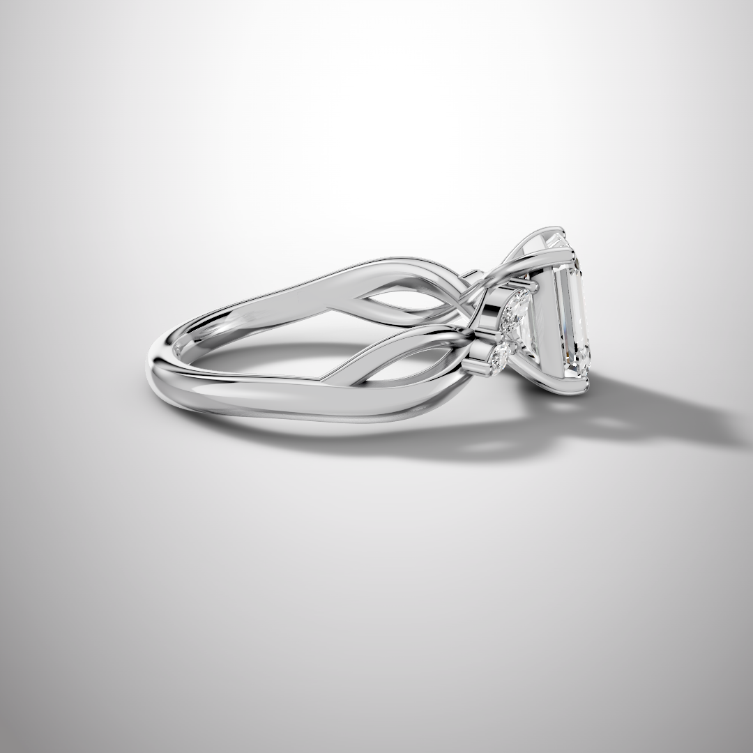 1.5 Carat Emerald Cut Moissanite Infinity Engagement Ring in 925 Sterling Silver