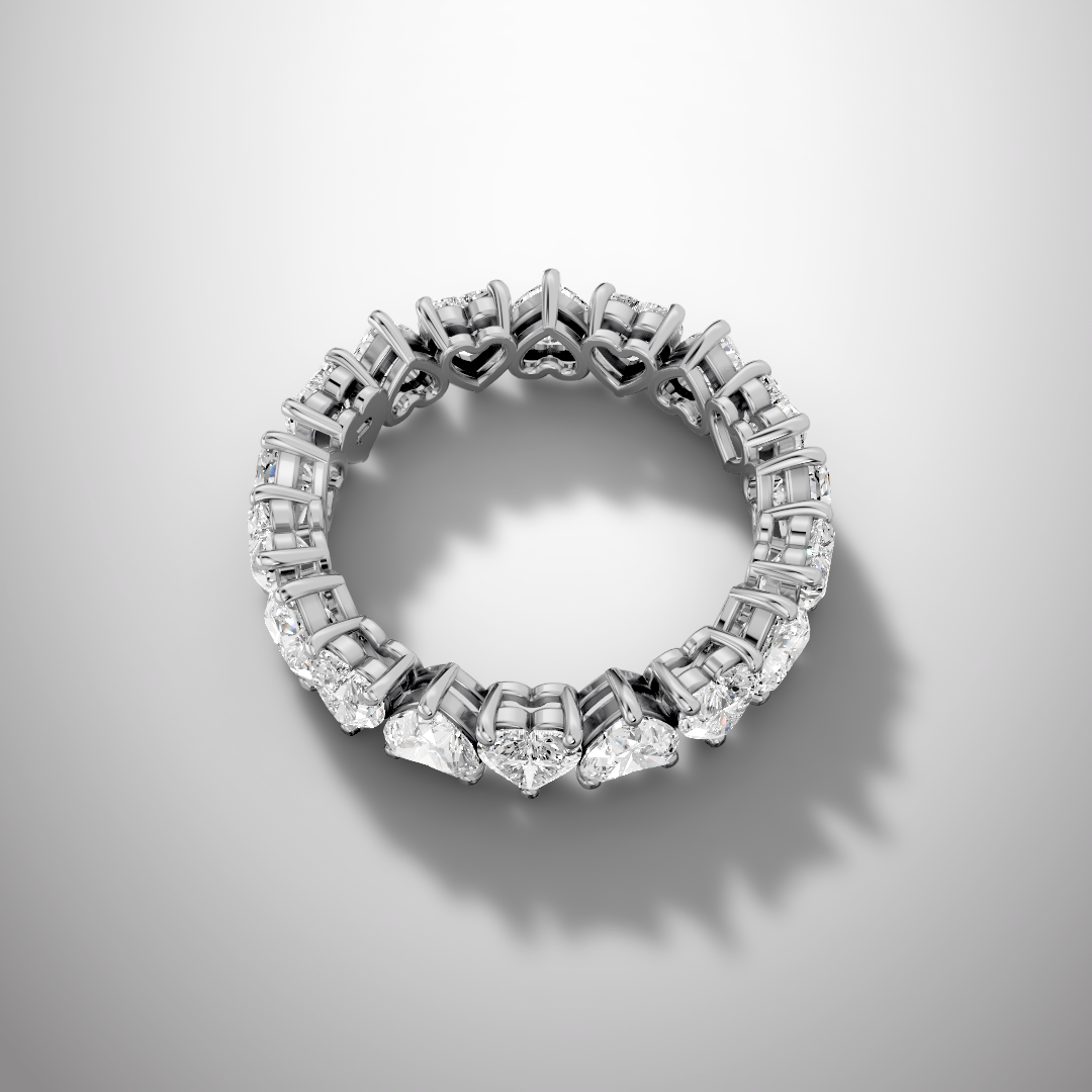 925 Silver Heart Shape Moissanite Eternity Ring – Diamond Look Full Band Romantic Luxury Ring