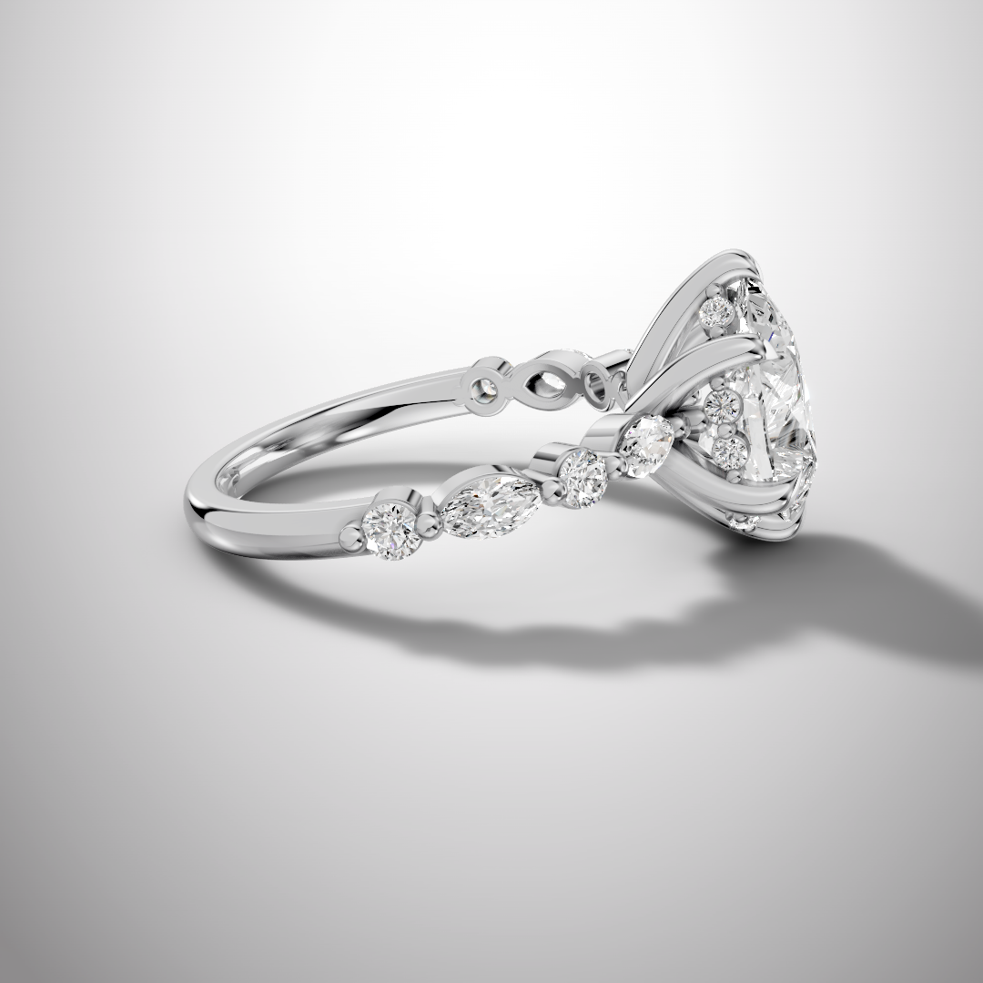 925 Silver Pear Cut Moissanite Engagement Ring – Marquise & Round Accent Band | Pavia Jewels