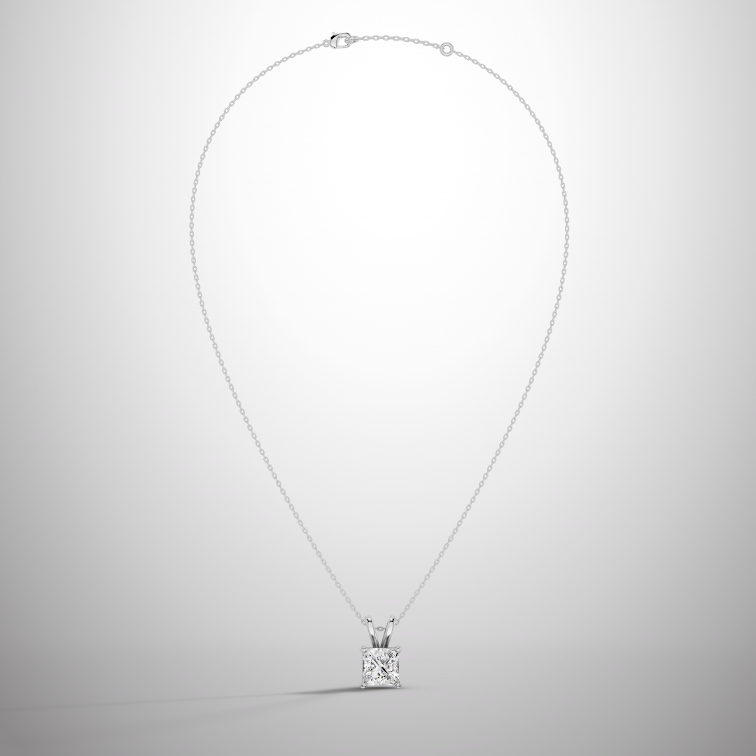 1 Carat Princess Cut Moissanite Pendant Necklace in 925 Sterling Silver | Classic Solitaire Necklace for Women | Pavia Jewels