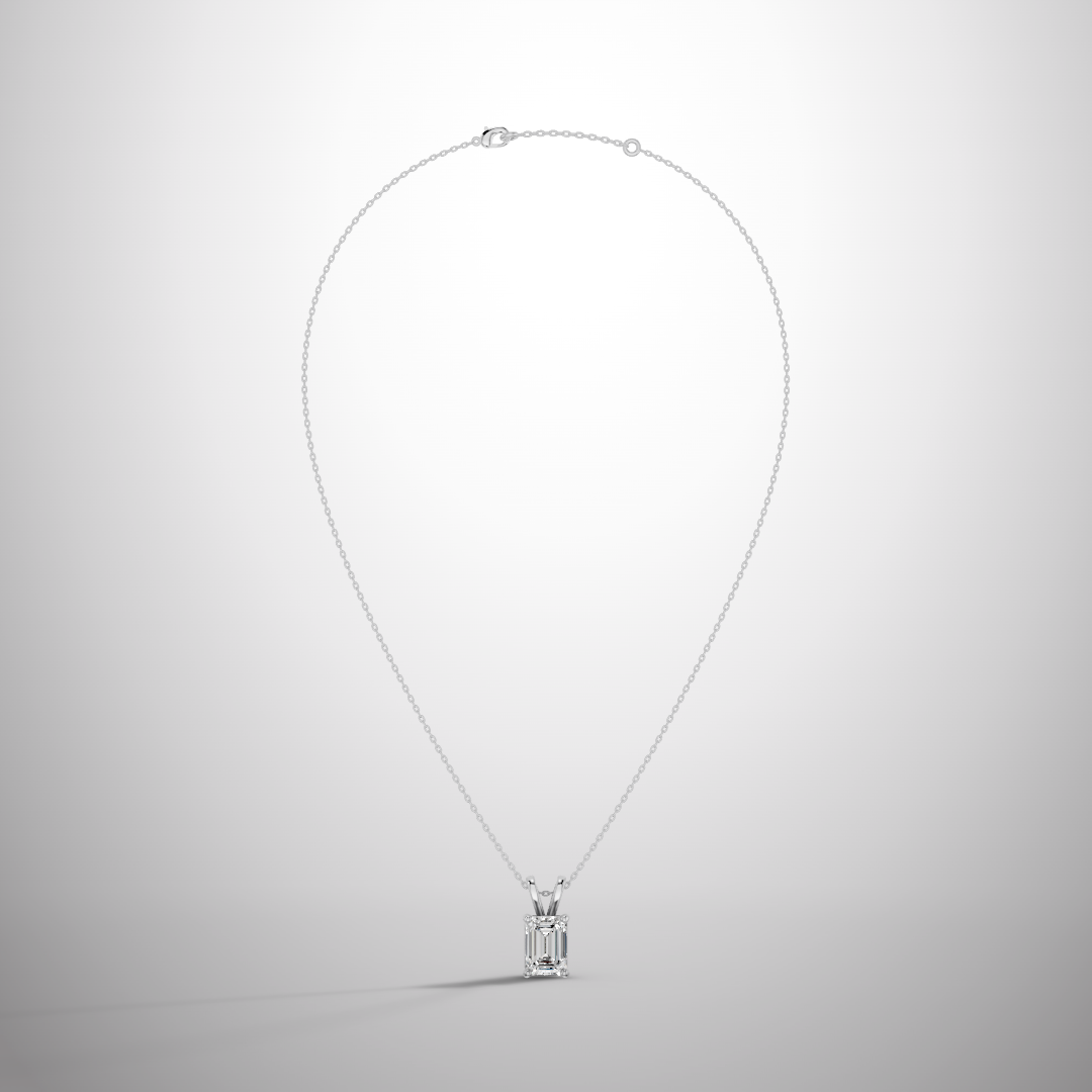 1 Carat Emerald Cut Moissanite Pendant Necklace in 925 Sterling Silver | Elegant Solitaire Necklace for Women | Pavia Jewels