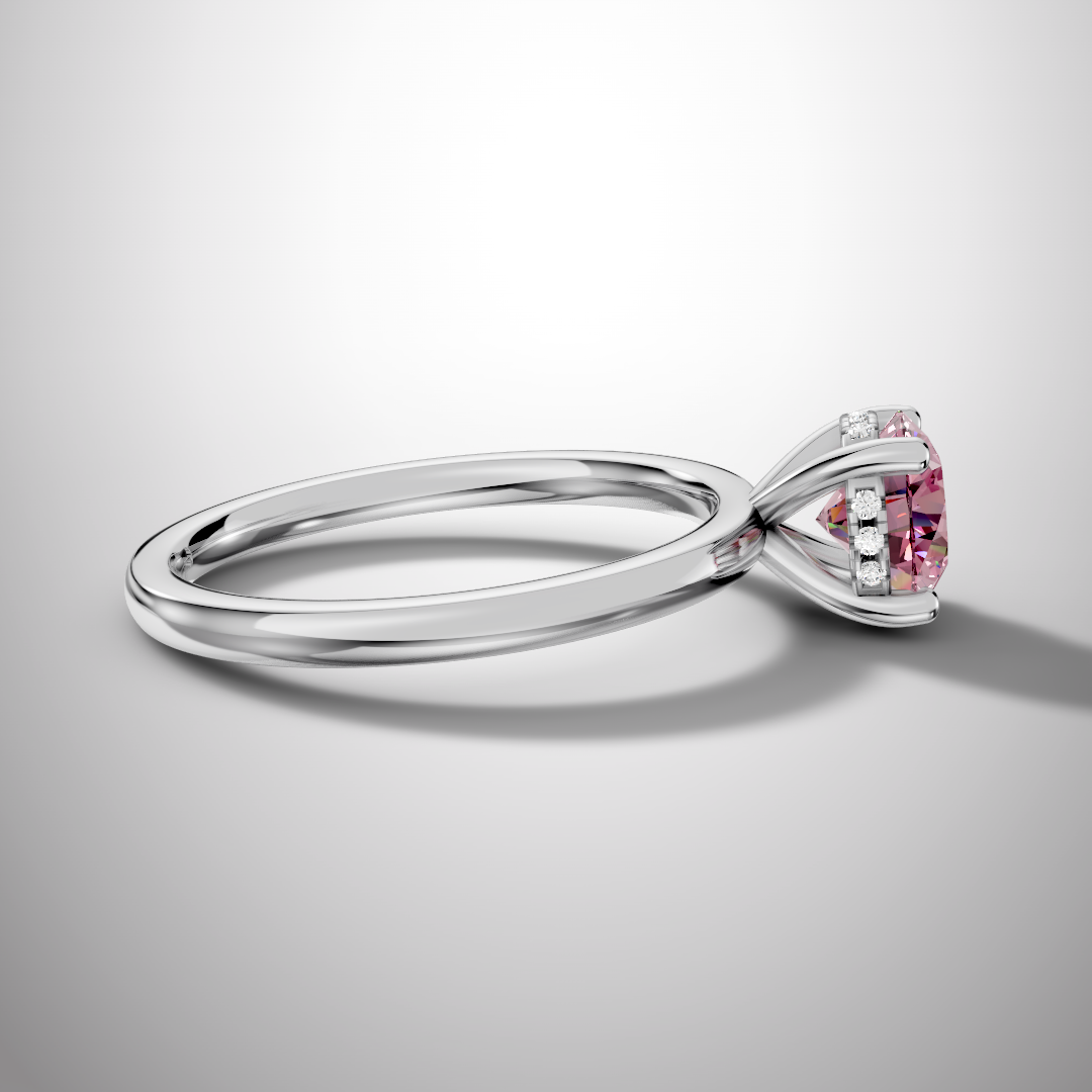 925 Silver Pink Round Moissanite Ring | 1 Ct Diamond-Look Hidden Halo Engagement Ring for Women