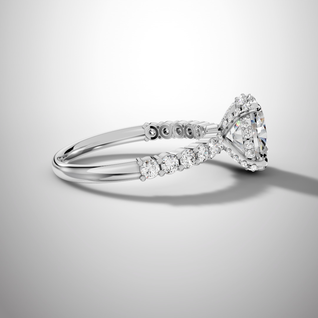 925 Silver Oval Cut Moissanite Engagement Ring – Pavé Diamond Style Band | Pavia Jewels