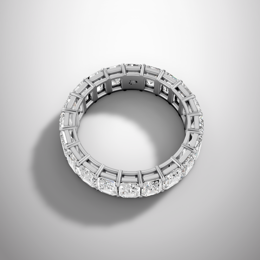 925 Silver Emerald Cut Moissanite Eternity Ring – Diamond Look Full Band Luxury Wedding Ring