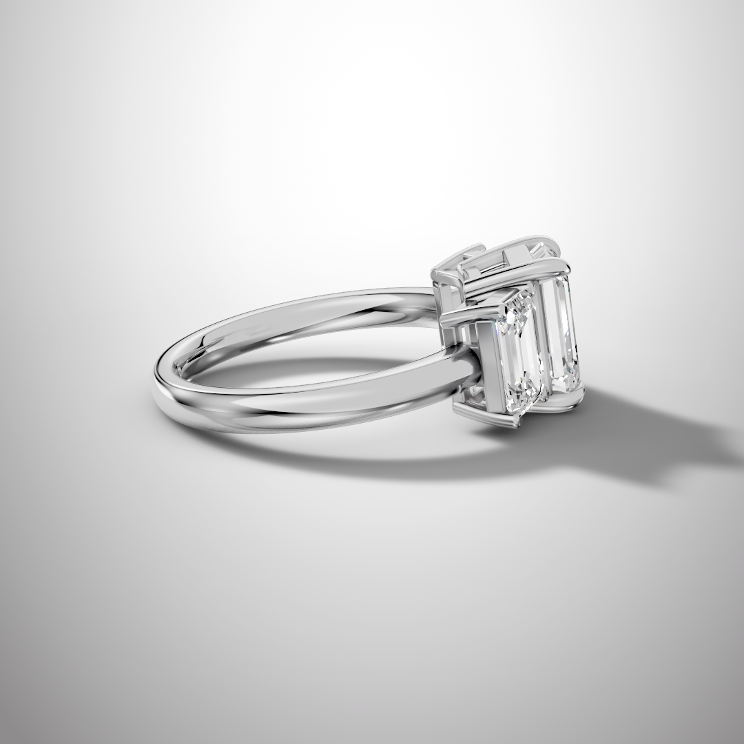 2.5 Carat Emerald Cut Moissanite Three Stone Ring in 925 Sterling Silver