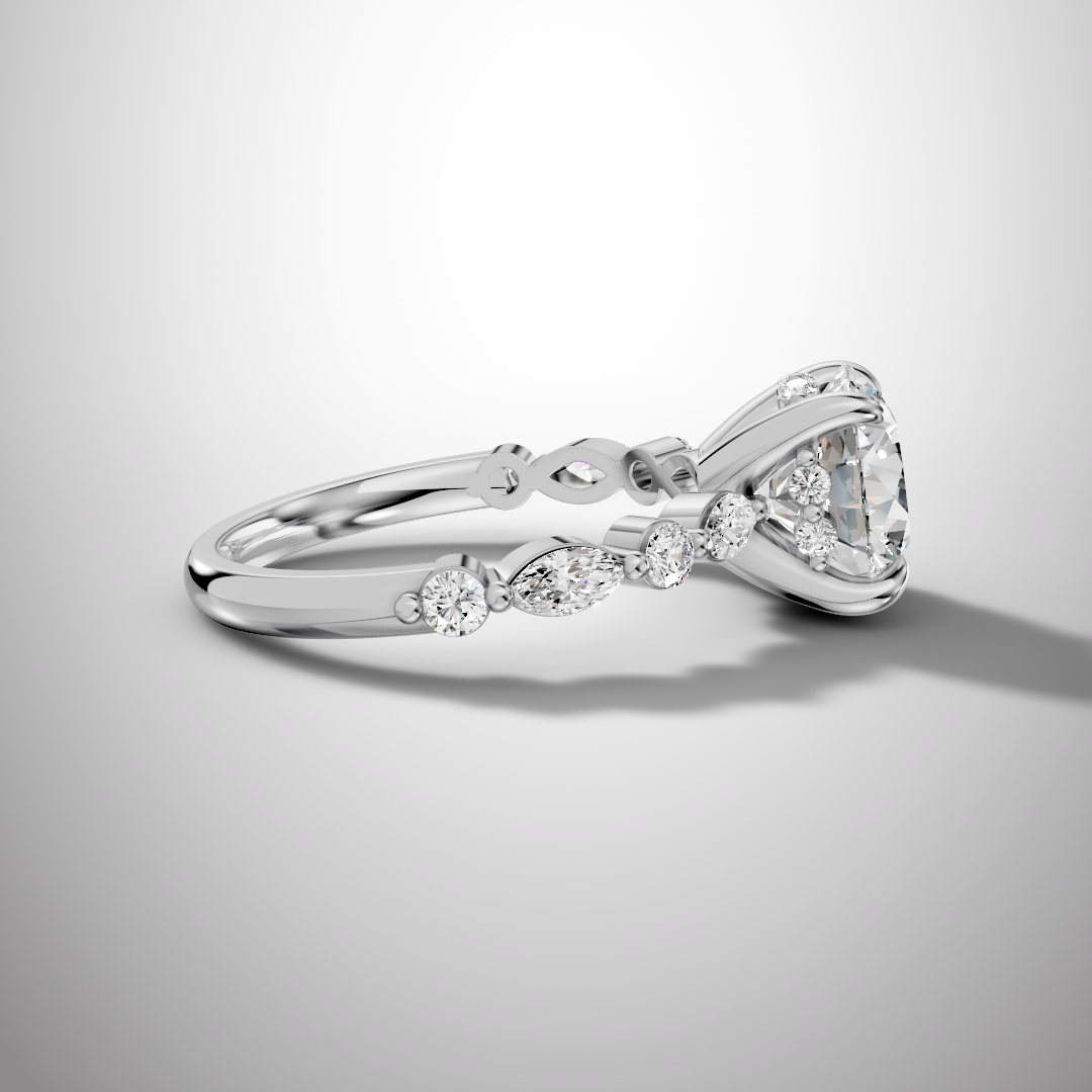 925 Silver 2 Carat Round Cut Moissanite Engagement Ring – Solitaire with Accent Stones | Pavia Jewels