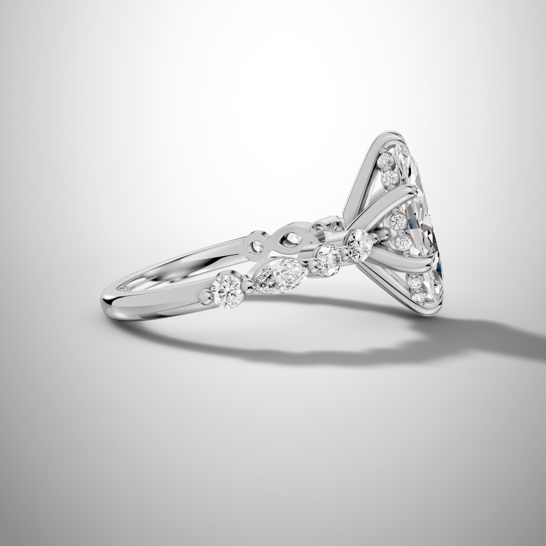 925 Silver Marquise Cut Moissanite Engagement Ring – Marquise & Round Accent Band | Pavia Jewels