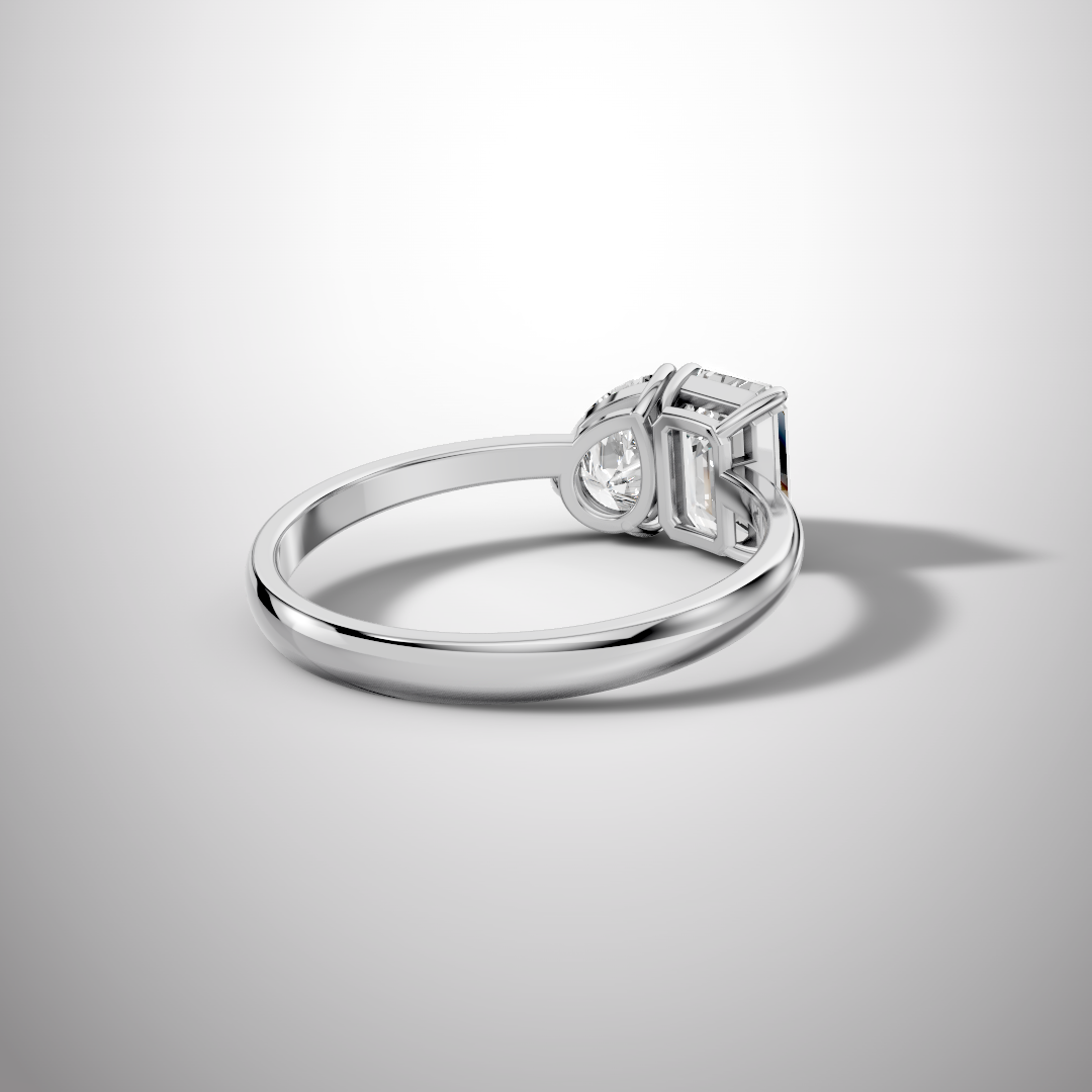 Toi et Moi Emerald & Pear Moissanite Engagement Ring in 925 Sterling Silver