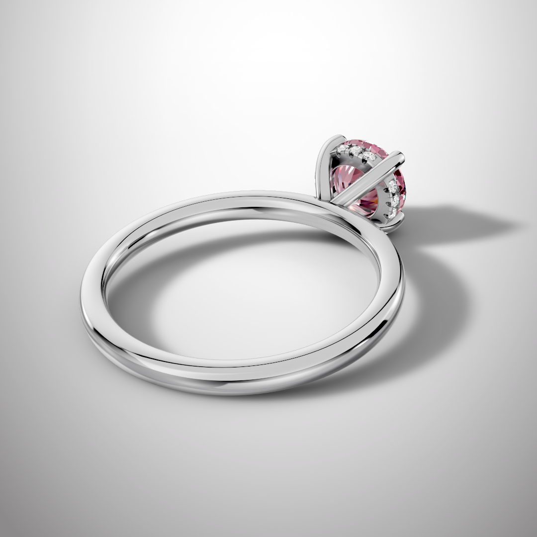 925 Silver Pink Round Moissanite Ring | 1 Ct Diamond-Look Hidden Halo Engagement Ring for Women