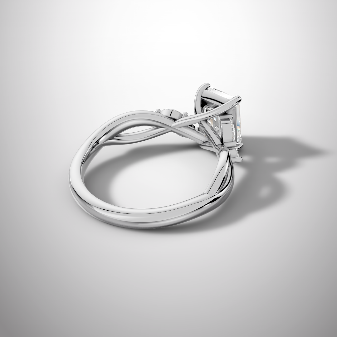 1.5 Carat Emerald Cut Moissanite Infinity Engagement Ring in 925 Sterling Silver