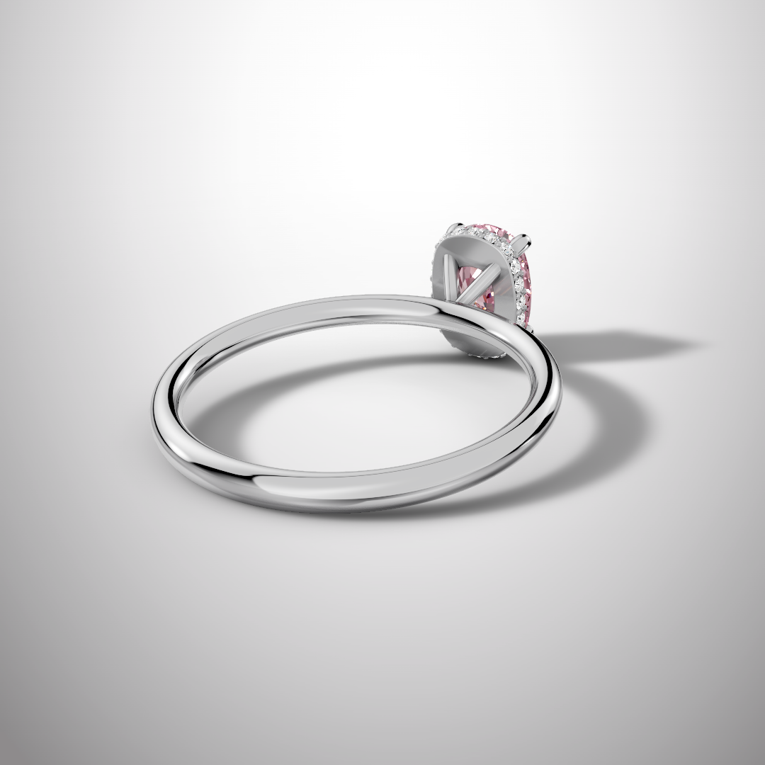 925 Silver Pink Oval Moissanite Halo Ring | 1 Ct Diamond Look Engagement Ring