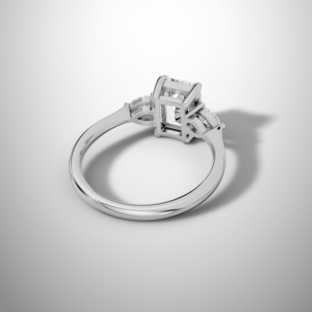 2 Carat Emerald Cut Moissanite Three Stone Ring in 925 Sterling Silver