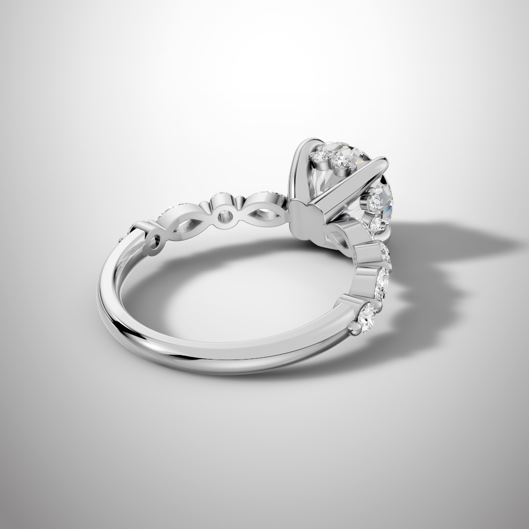 925 Silver 2 Carat Round Cut Moissanite Engagement Ring – Solitaire with Accent Stones | Pavia Jewels