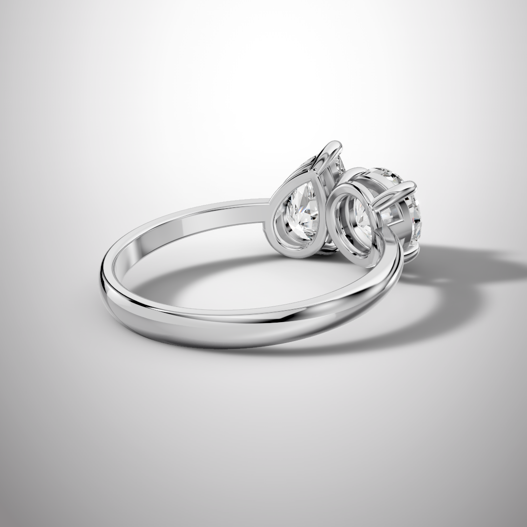 Toi et Moi Round & Pear Moissanite Engagement Ring in 925 Sterling Silver