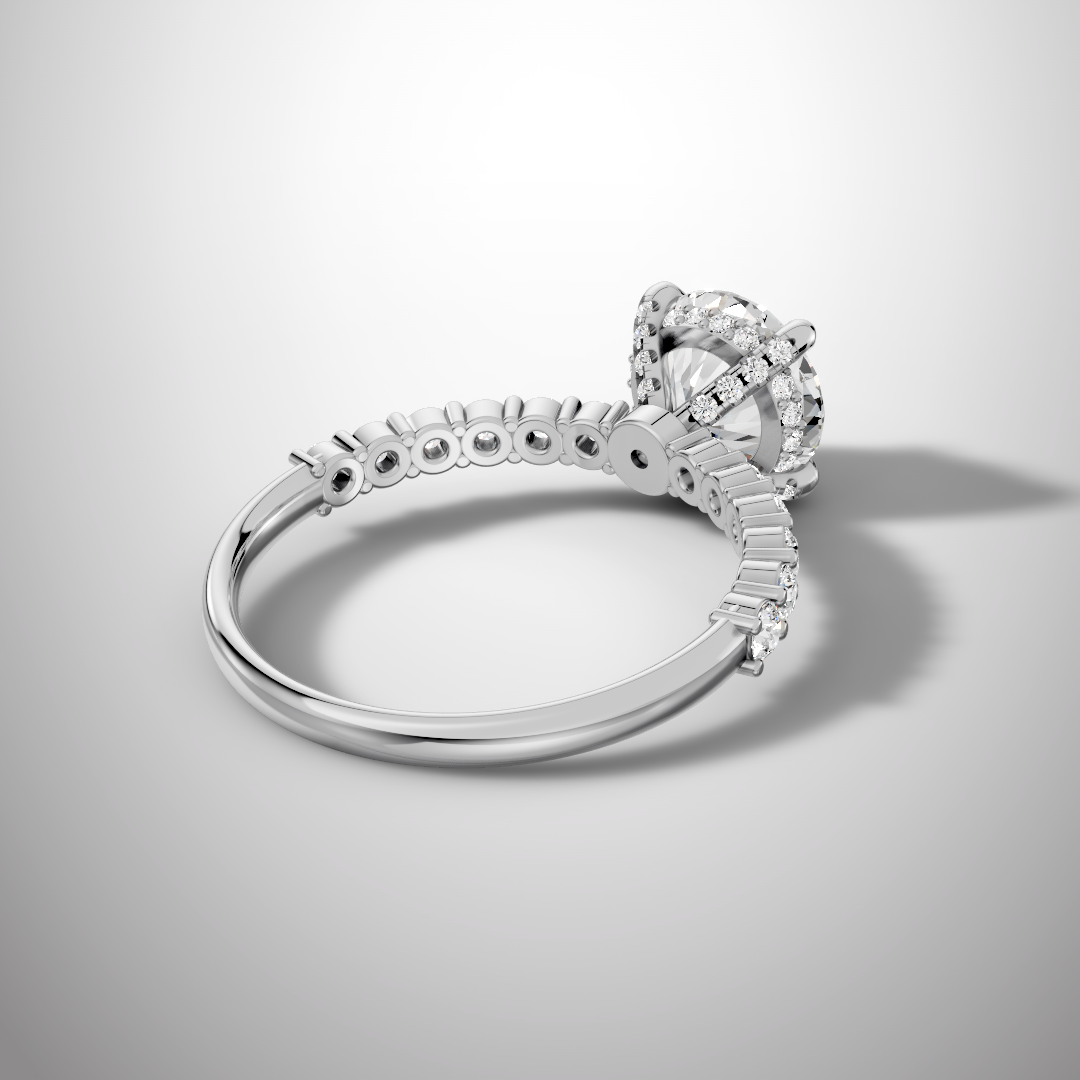 925 Silver Round Cut Moissanite Engagement Ring – Pavé Diamond Style Band | Pavia Jewels
