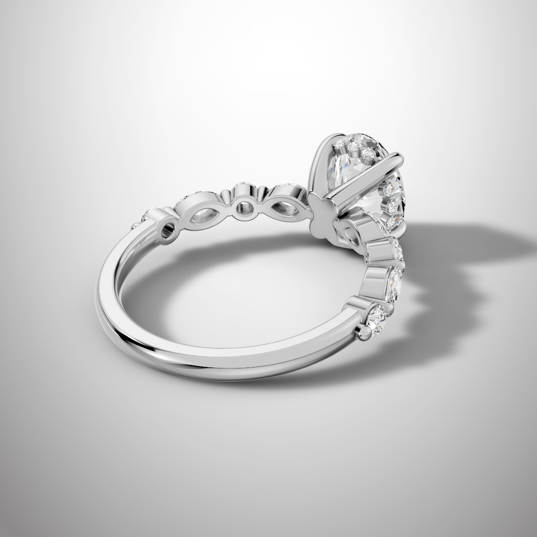 925 Silver Oval Cut Moissanite Engagement Ring – Marquise & Round Accent Band | Pavia Jewels