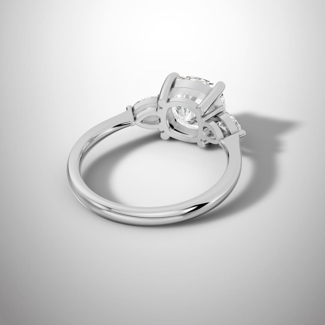 2.5 Carat Cushion Cut Moissanite Three Stone Ring in 925 Sterling Silver
