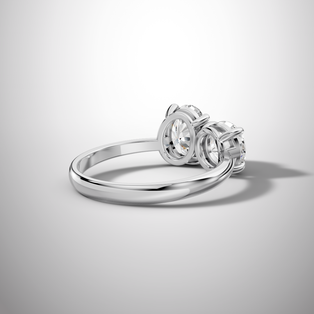 Toi et Moi Oval & Round Moissanite Engagement Ring in 925 Sterling Silver
