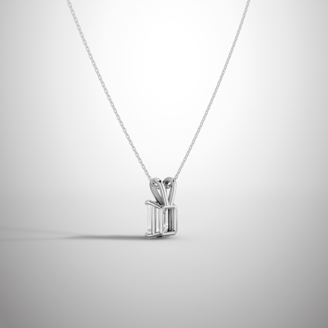 1 Carat Emerald Cut Moissanite Pendant Necklace in 925 Sterling Silver | Elegant Solitaire Necklace for Women | Pavia Jewels