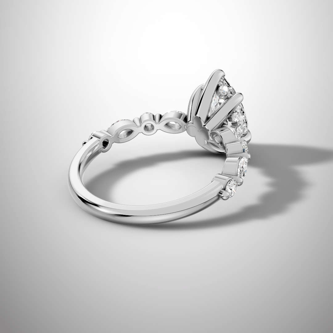925 Silver Pear Cut Moissanite Engagement Ring – Marquise & Round Accent Band | Pavia Jewels