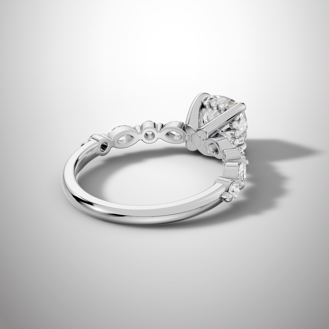 925 Silver Cushion Cut Moissanite Engagement Ring – Marquise & Round Accent Band | Pavia Jewels