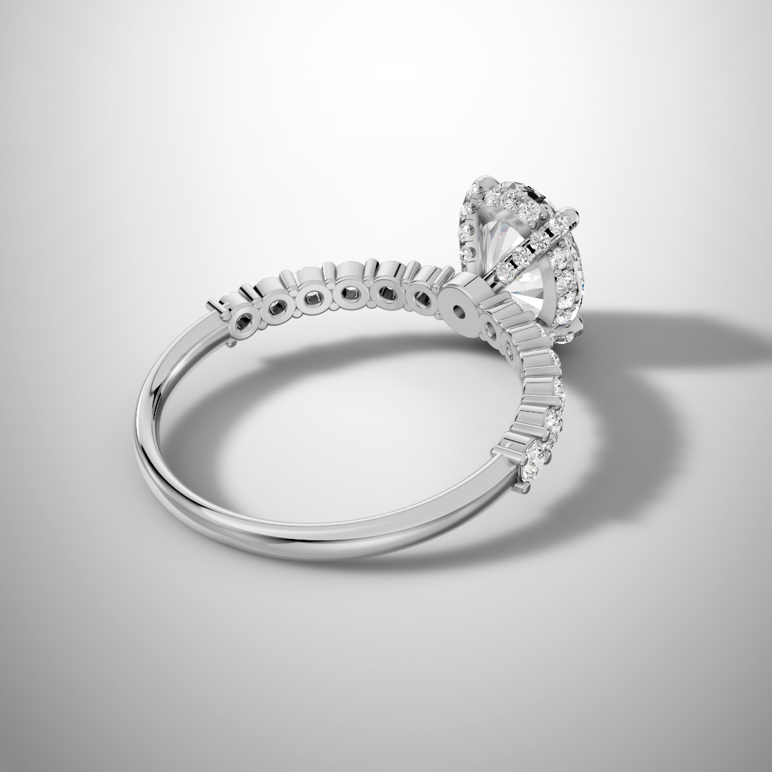925 Silver Oval Cut Moissanite Engagement Ring – Pavé Diamond Style Band | Pavia Jewels
