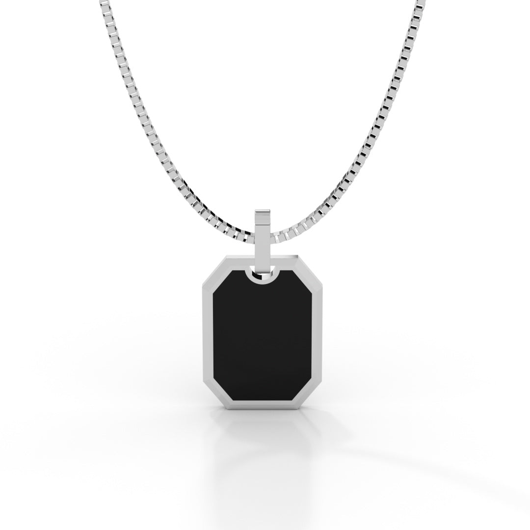 Men's White Gold Octagon Black Enamel Pendant