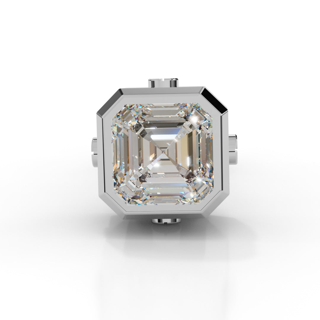 Men's White Gold Asscher-Cut Diamond Stud Earring