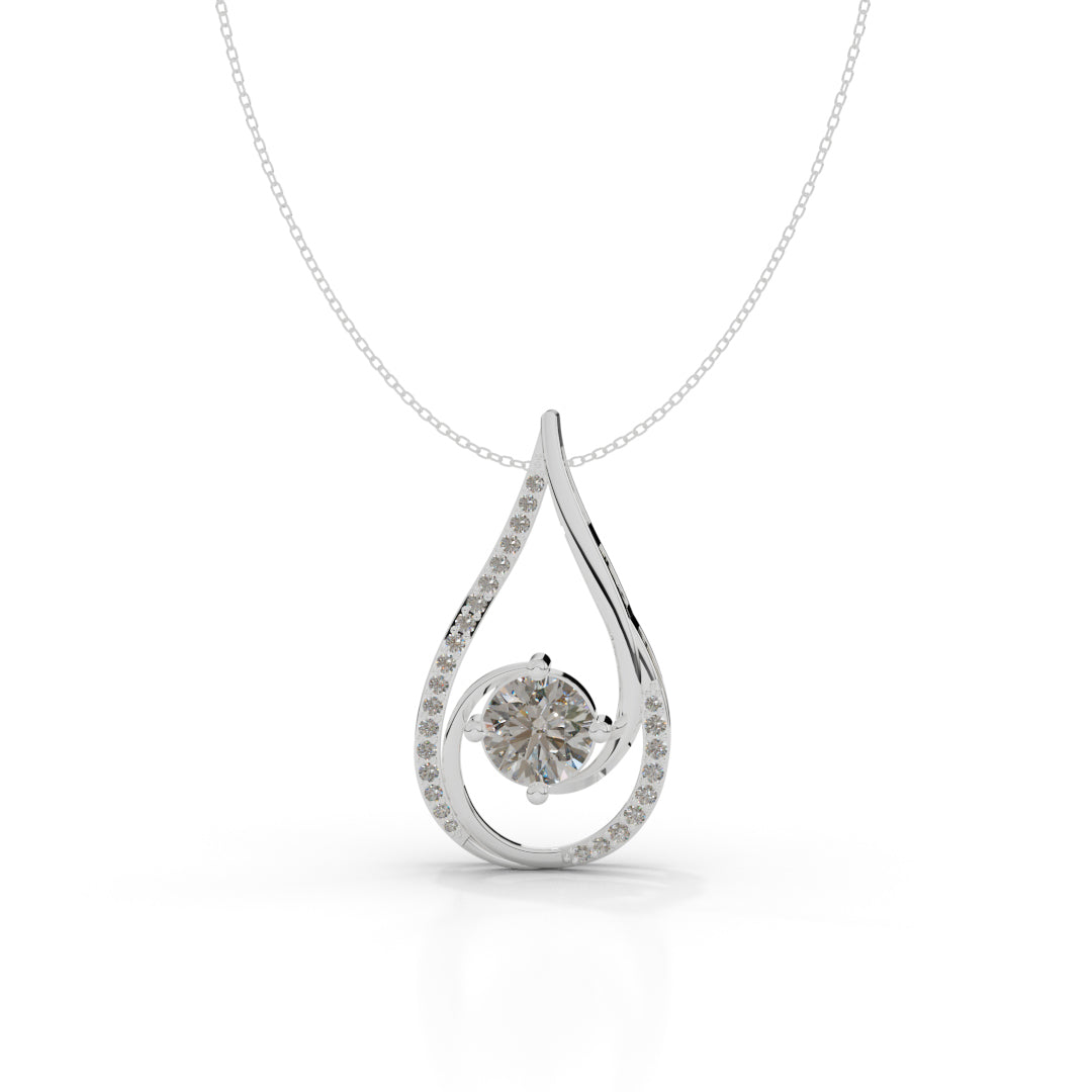 White Gold Teardrop Diamond Swirl Pendant